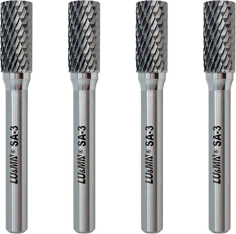 LU&MN SA-3 Tungsten Carbide Burr Rotary File, Cylinder Shape Double Cut, 4pcs by - Image 1